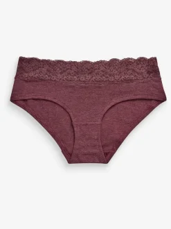 Grey Marl/Pink/Plum Short Cotton Lace Knickers 4 Pack