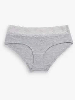 Grey Marl/Pink/Plum Short Cotton Lace Knickers 4 Pack