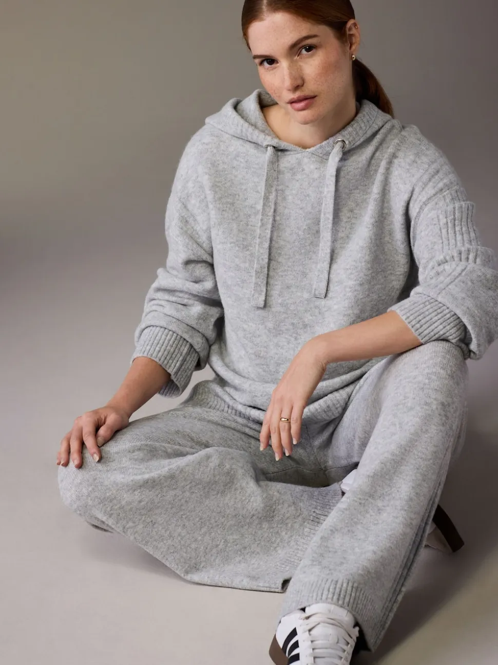 Grey Maternity Knitted Hoodie