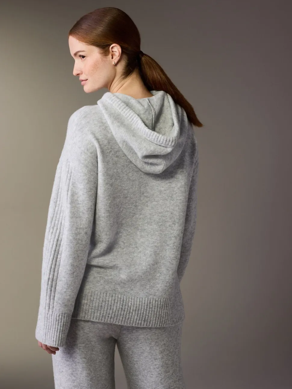 Grey Maternity Knitted Hoodie