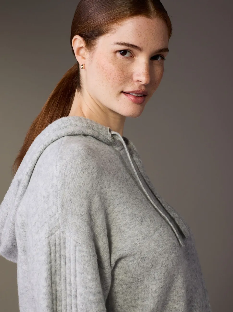 Grey Maternity Knitted Hoodie