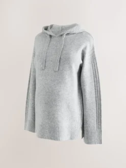 Grey Maternity Knitted Hoodie