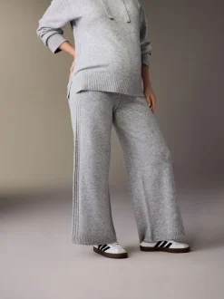 Grey Maternity Knitted Wide Leg Trousers