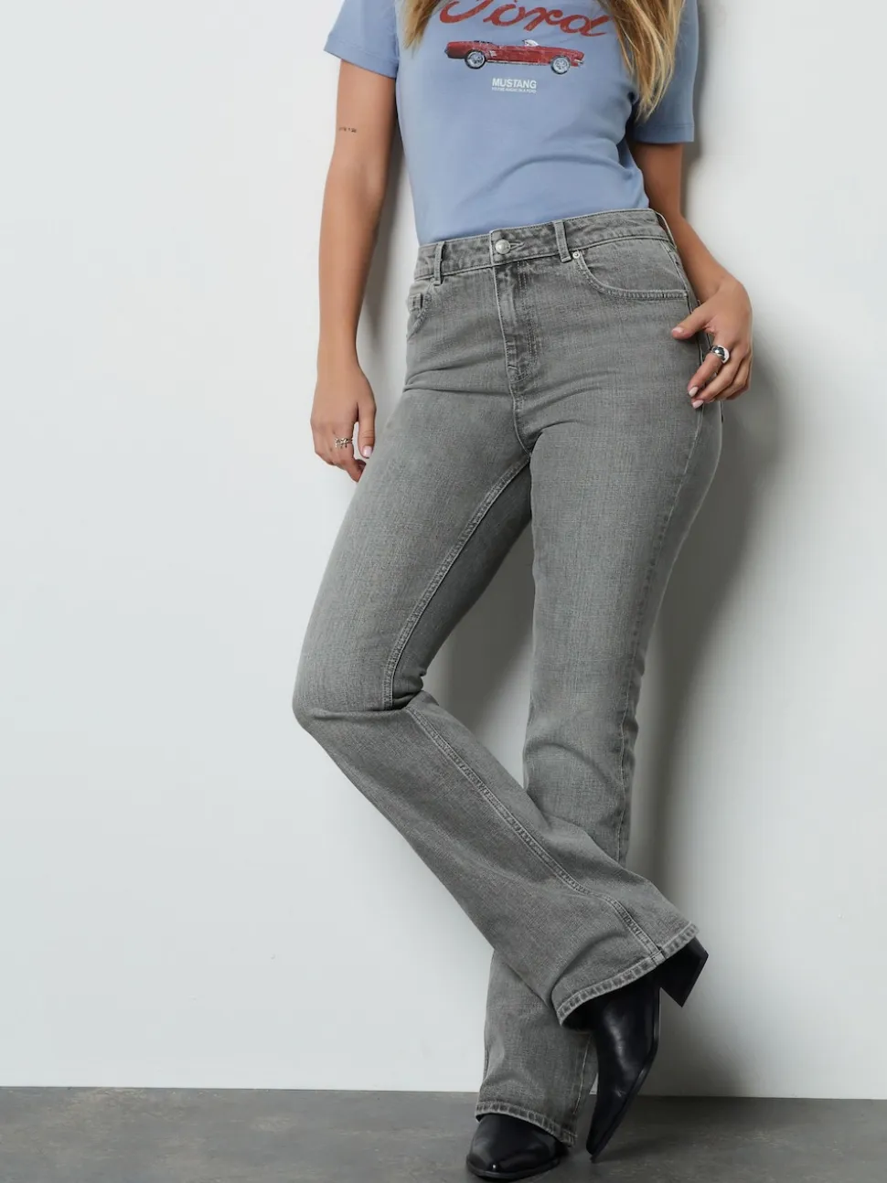 Grey Mid Rise Authentic Bootcut Jeans