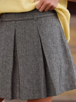 Grey Mini Kilt Skirt With Wool