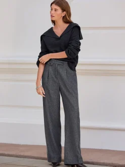 Grey N. Premium Wide Leg Pleated Trousers With Wool
