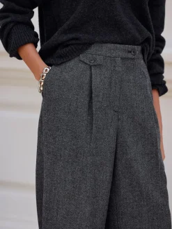 Grey N. Premium Wide Leg Pleated Trousers With Wool