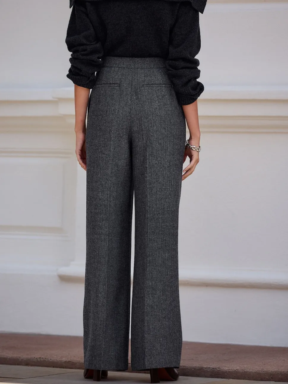 Grey N. Premium Wide Leg Pleated Trousers With Wool