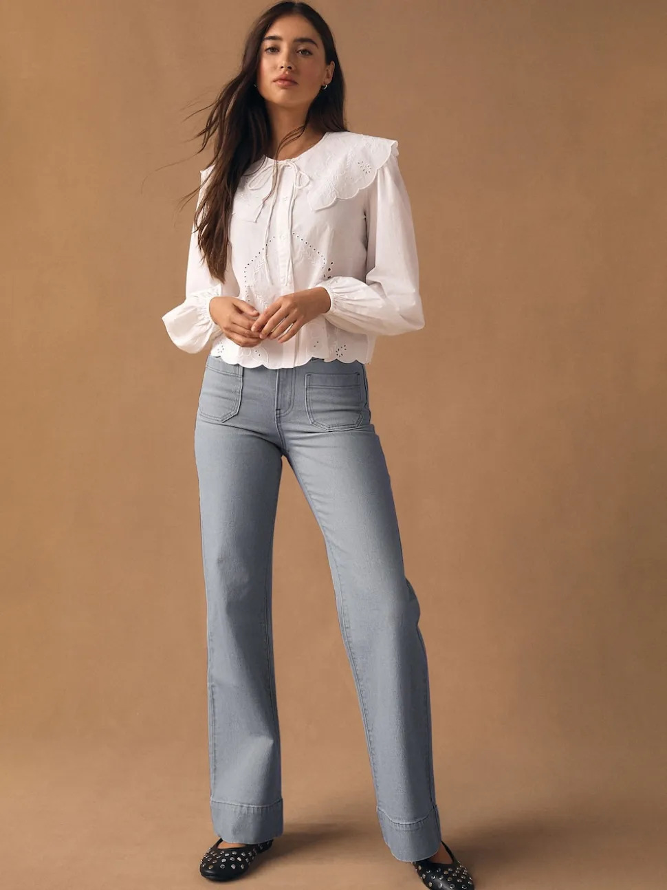 Grey Patch Pocket Wide Leg Jeans
