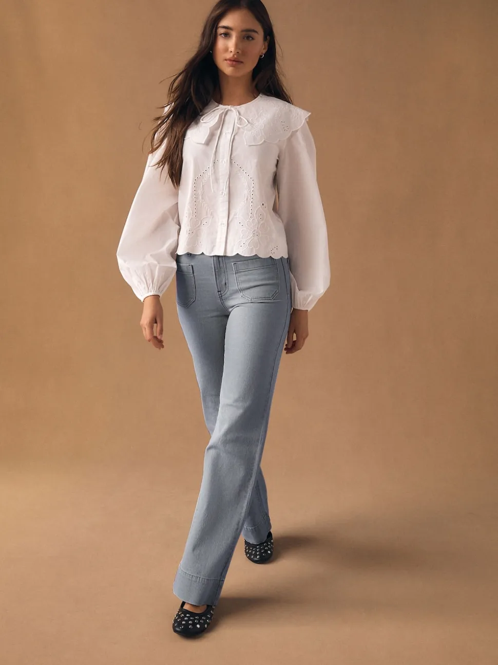 Grey Patch Pocket Wide Leg Jeans