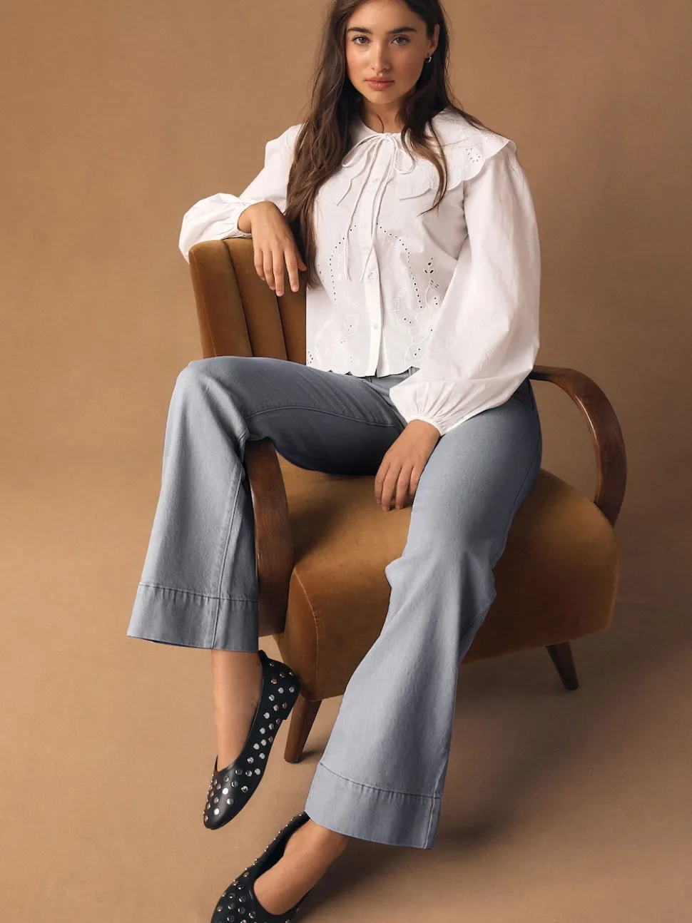 Grey Patch Pocket Wide Leg Jeans