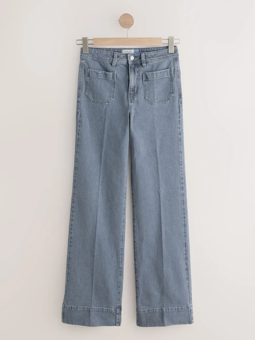 Grey Patch Pocket Wide Leg Jeans