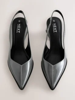 Grey Patent Forever Comfort® Pointed Toe Slingback Block Heels