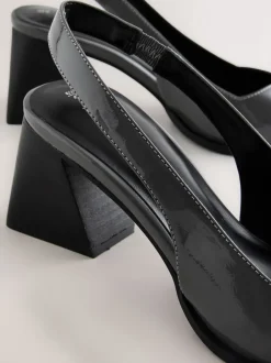 Grey Patent Forever Comfort® Pointed Toe Slingback Block Heels