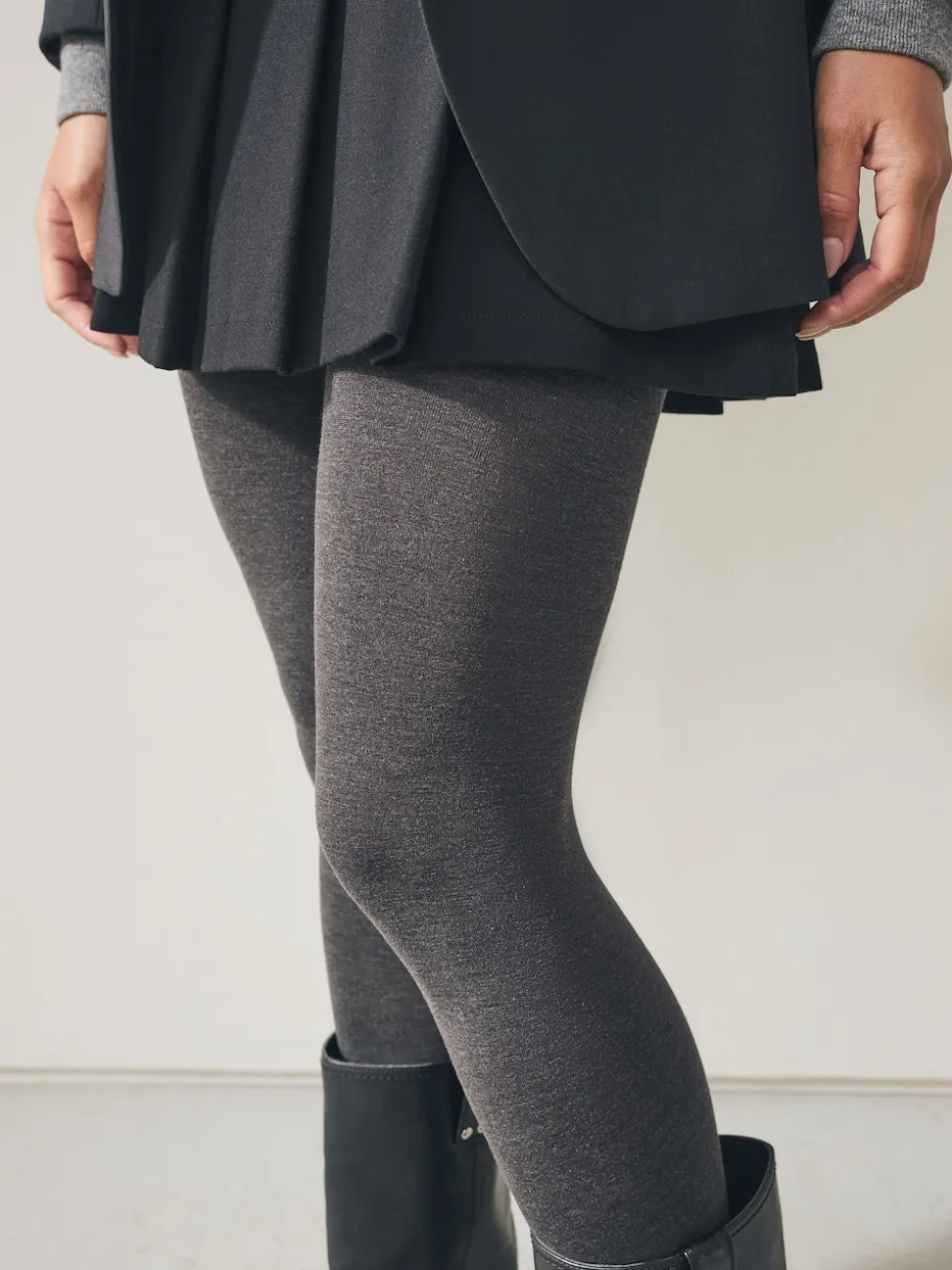 Grey Plain Thermal 100D Tights
