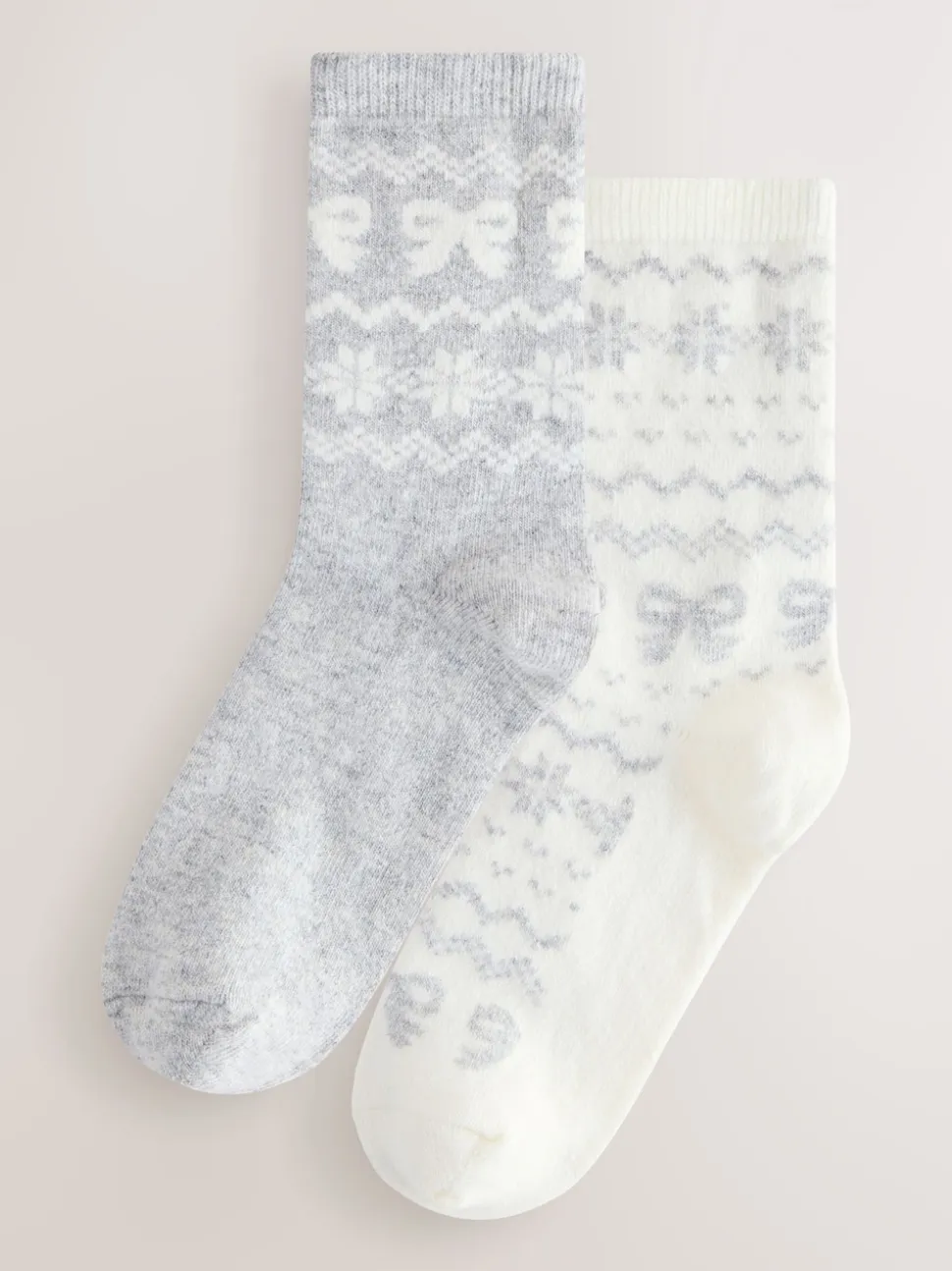 Grey Pretty Fairisle Pattern Wool Blend Ankle Socks 2 Pack