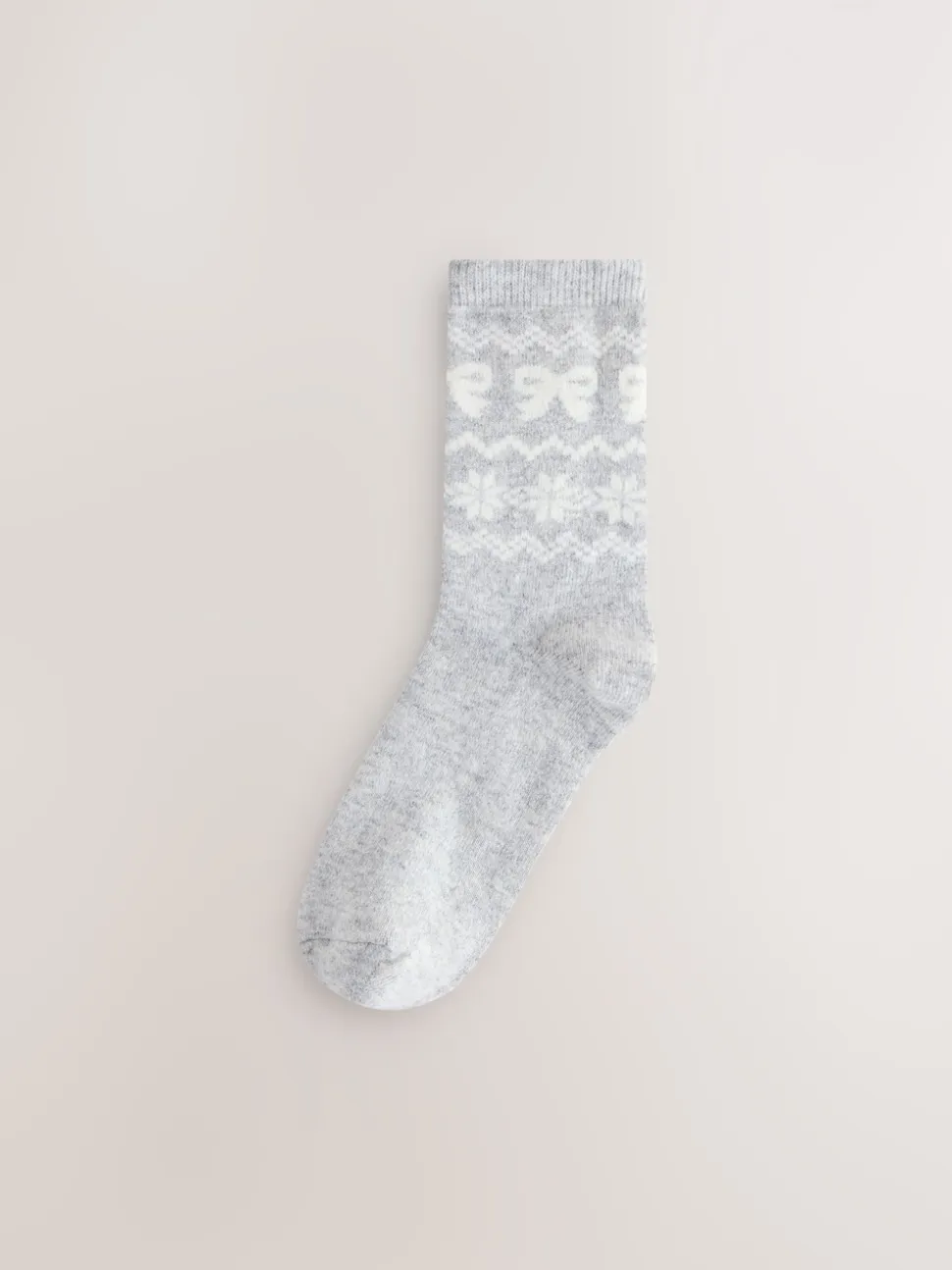 Grey Pretty Fairisle Pattern Wool Blend Ankle Socks 2 Pack