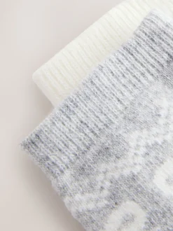 Grey Pretty Fairisle Pattern Wool Blend Ankle Socks 2 Pack