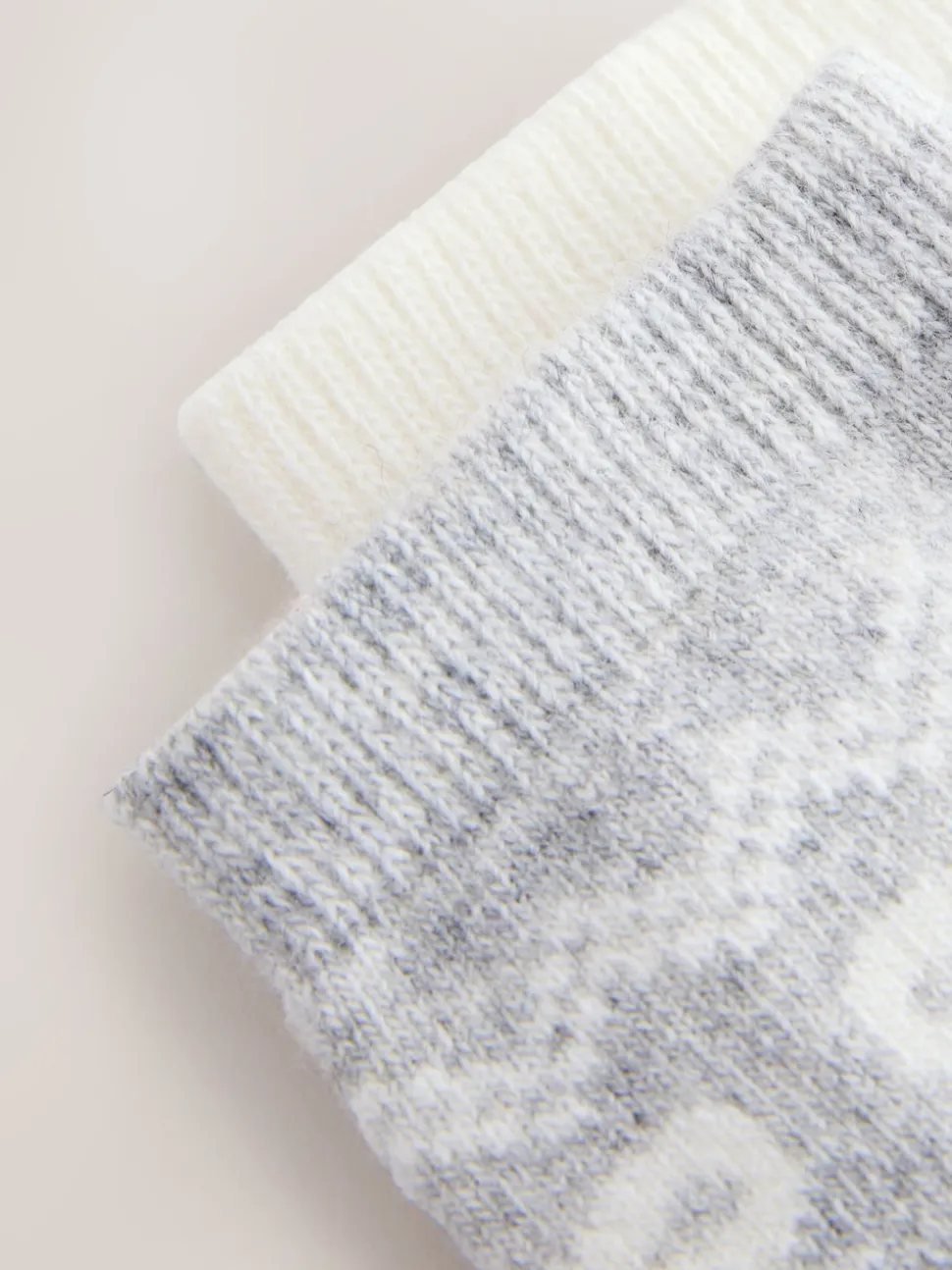 Grey Pretty Fairisle Pattern Wool Blend Ankle Socks 2 Pack