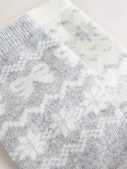 Grey Pretty Fairisle Pattern Wool Blend Ankle Socks 2 Pack