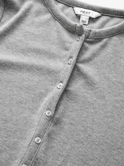 Grey Ribbed Long Sleeve Henley Bodysuit
