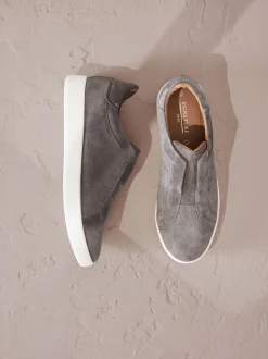 Grey Signature Premium Leather Laceless Slip-On Trainers