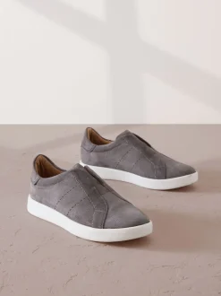 Grey Signature Premium Leather Laceless Slip-On Trainers