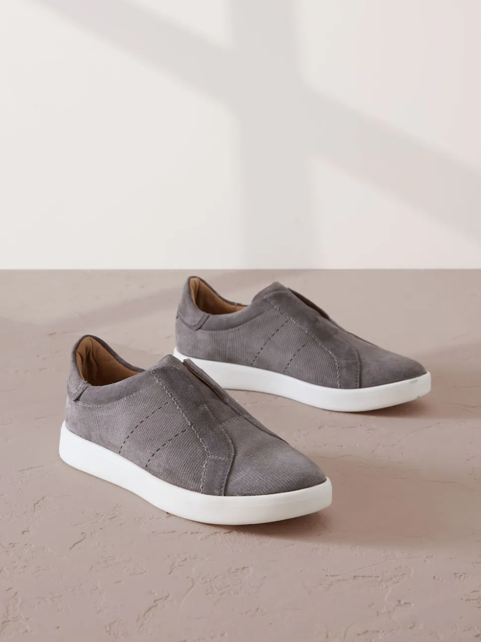 Grey Signature Premium Leather Laceless Slip-On Trainers