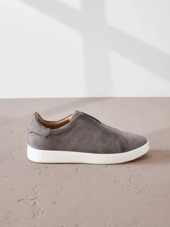 Grey Signature Premium Leather Laceless Slip-On Trainers