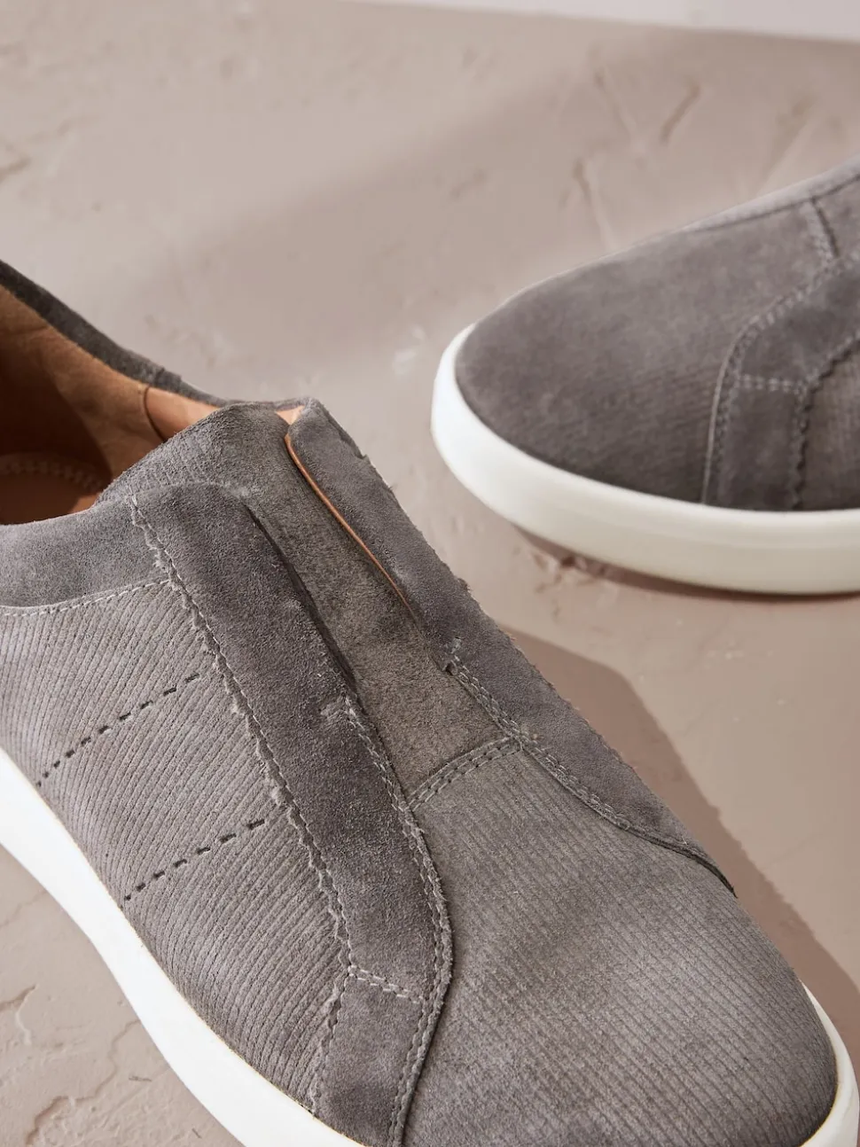 Grey Signature Premium Leather Laceless Slip-On Trainers