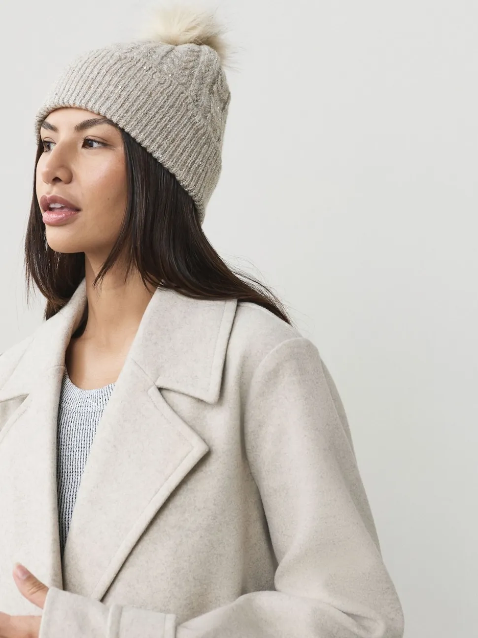 Grey Sparkle Knitted Pom Hat