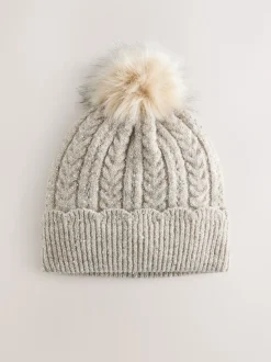 Grey Sparkle Knitted Pom Hat
