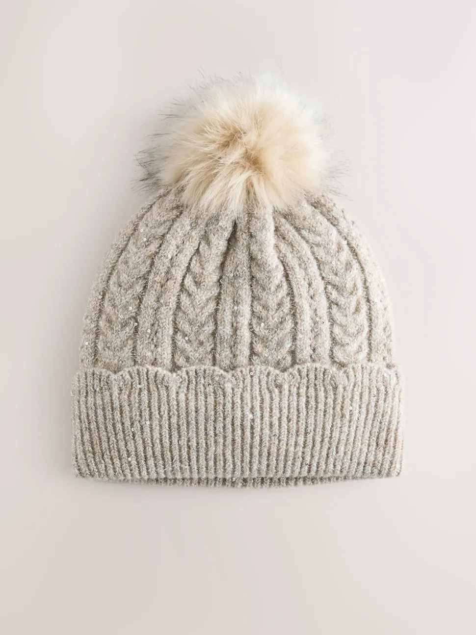 Grey Sparkle Knitted Pom Hat