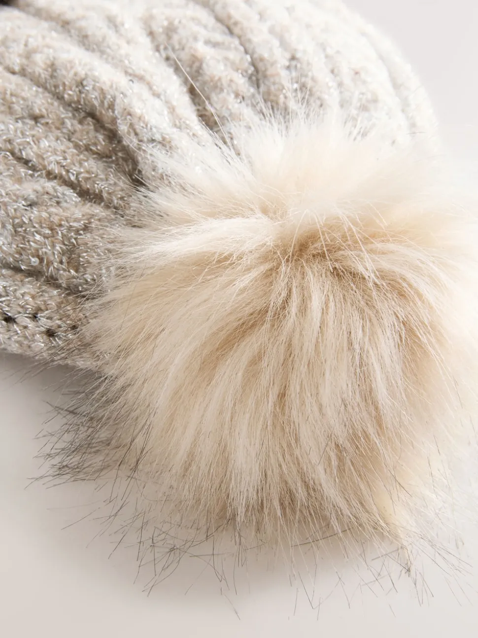 Grey Sparkle Knitted Pom Hat