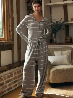 Grey Stripe Cosy Long Sleeve Pyjamas
