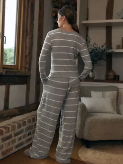 Grey Stripe Cosy Long Sleeve Pyjamas