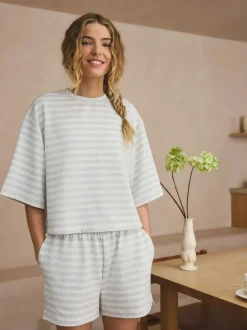 Grey Stripe Textured Short Pyjamas