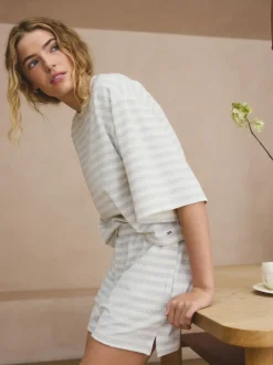 Grey Stripe Textured Short Pyjamas
