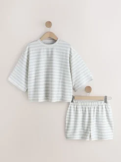 Grey Stripe Textured Short Pyjamas