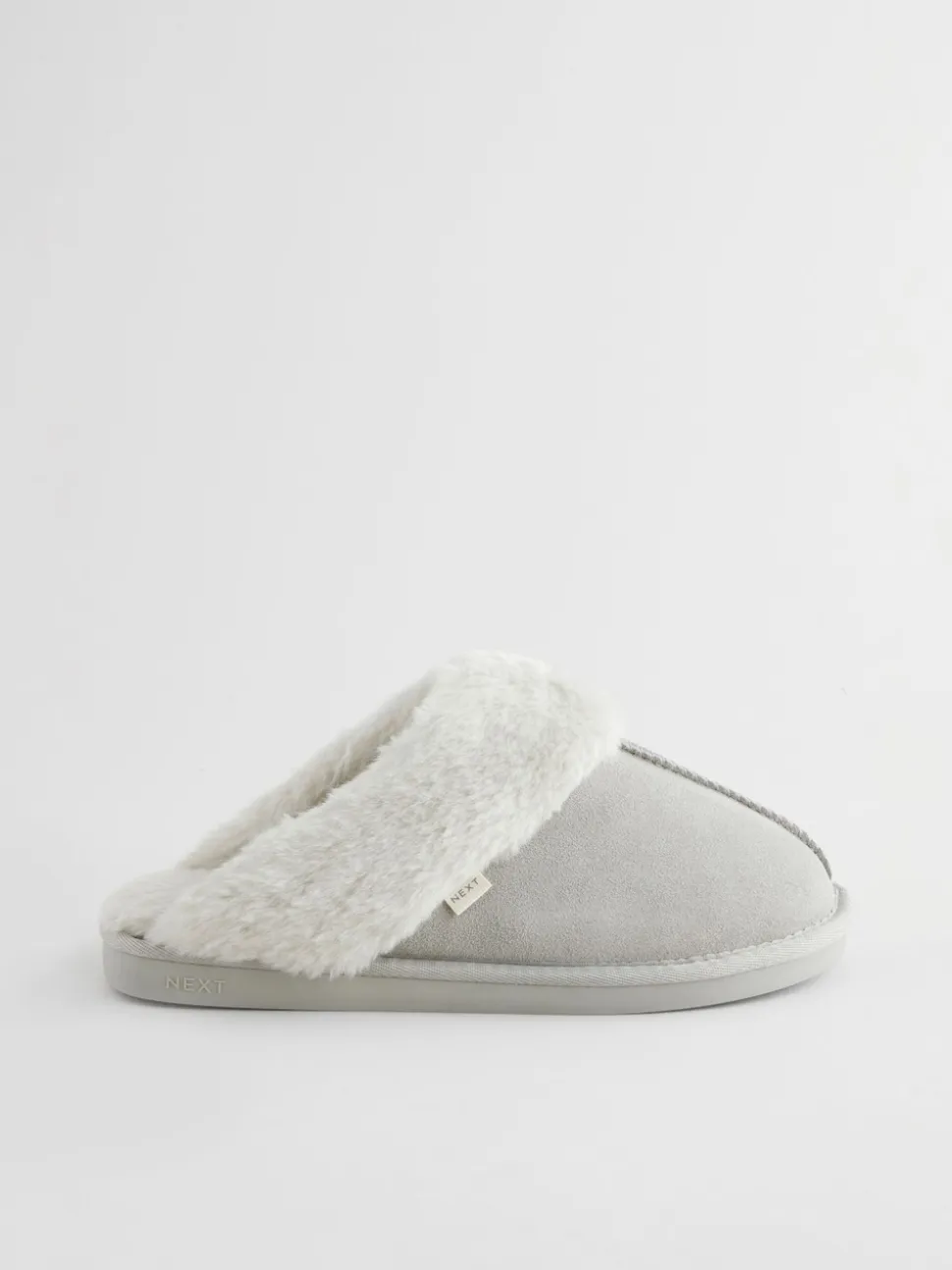 Grey Suede Faux Fur Mule Slippers