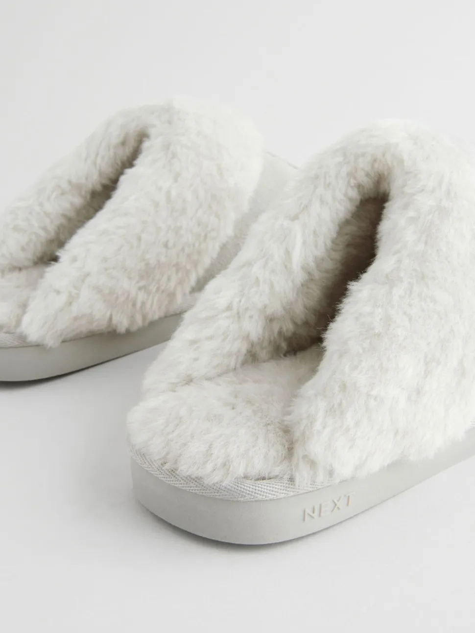 Grey Suede Faux Fur Mule Slippers
