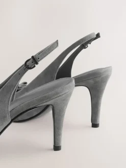 Grey Suede Forever Comfort® Leather Pointed Cutout Bow Slingback Heels