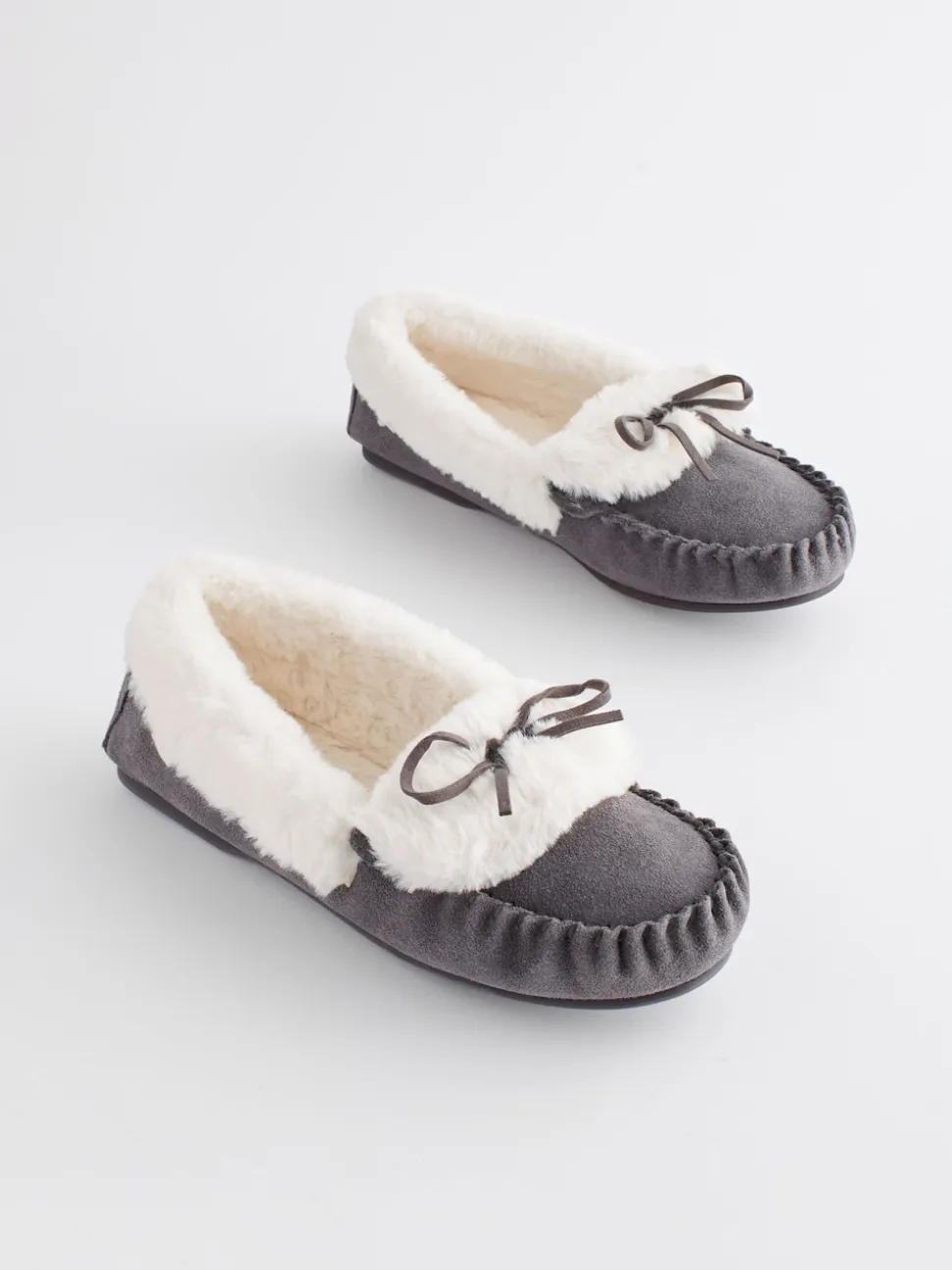 Grey Suede Moccasin Slippers