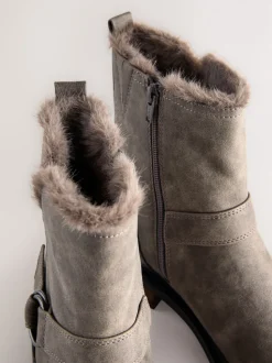 Grey Textured Forever Comfort® Faux Fur Hardware Ankle Boots