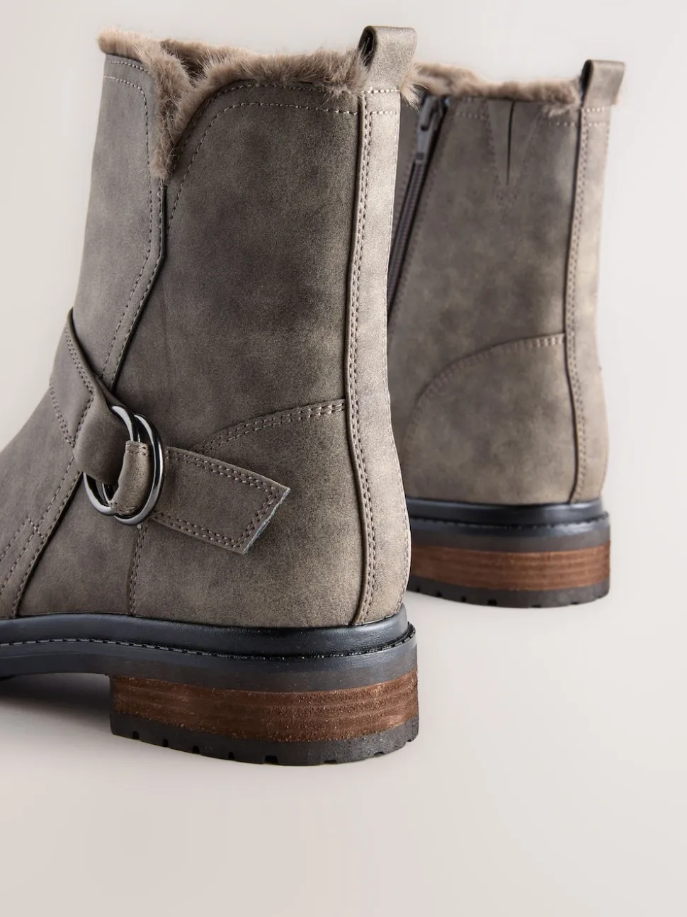 Grey Textured Forever Comfort® Faux Fur Hardware Ankle Boots