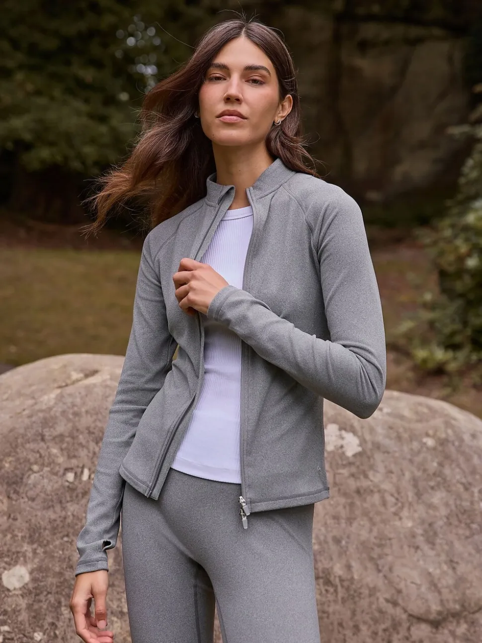 Grey Thermal Soft Touch Zip-Up Long Sleeve Top