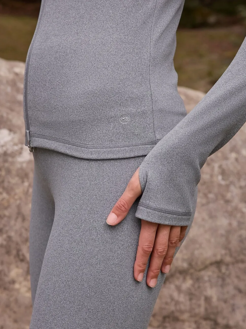 Grey Thermal Soft Touch Zip-Up Long Sleeve Top