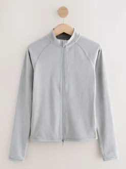 Grey Thermal Soft Touch Zip-Up Long Sleeve Top
