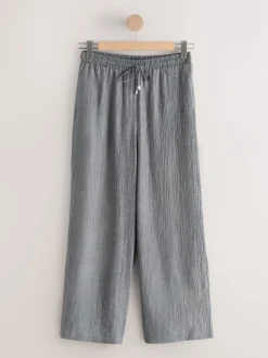 Grey Tie Waist Wide Leg Trousers with Wool