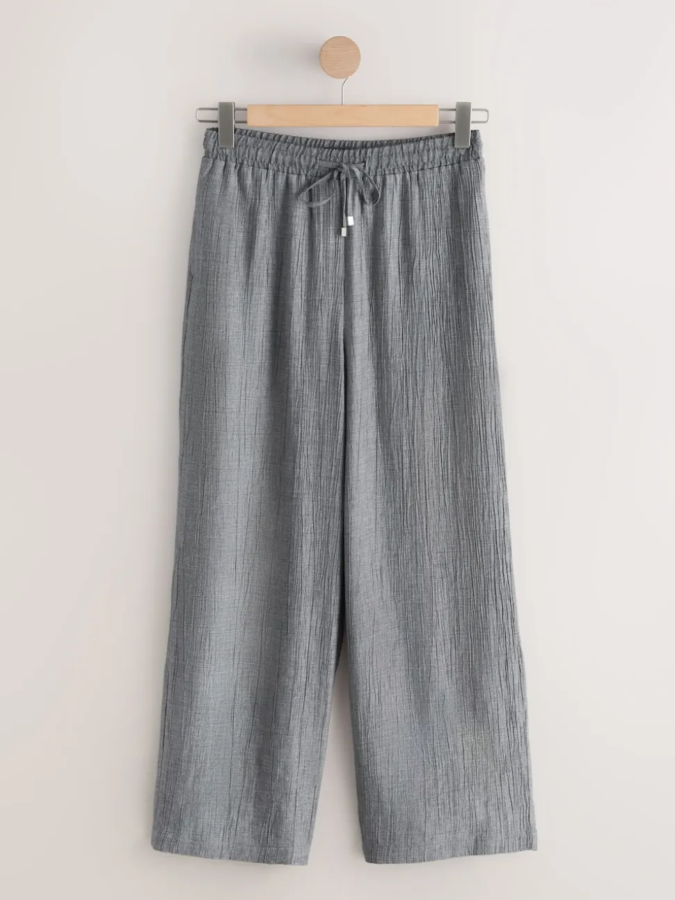 Grey Tie Waist Wide Leg Trousers with Wool